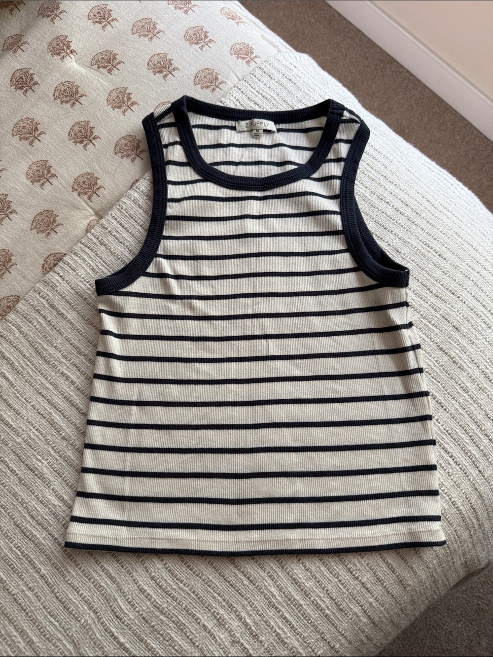 Z Supply Navy and White Striped Rib Tank